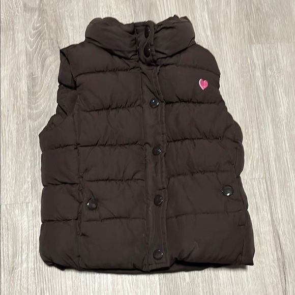 4/$20 Brown Puffer Vest with Pink Heart - Picture 1 of 1